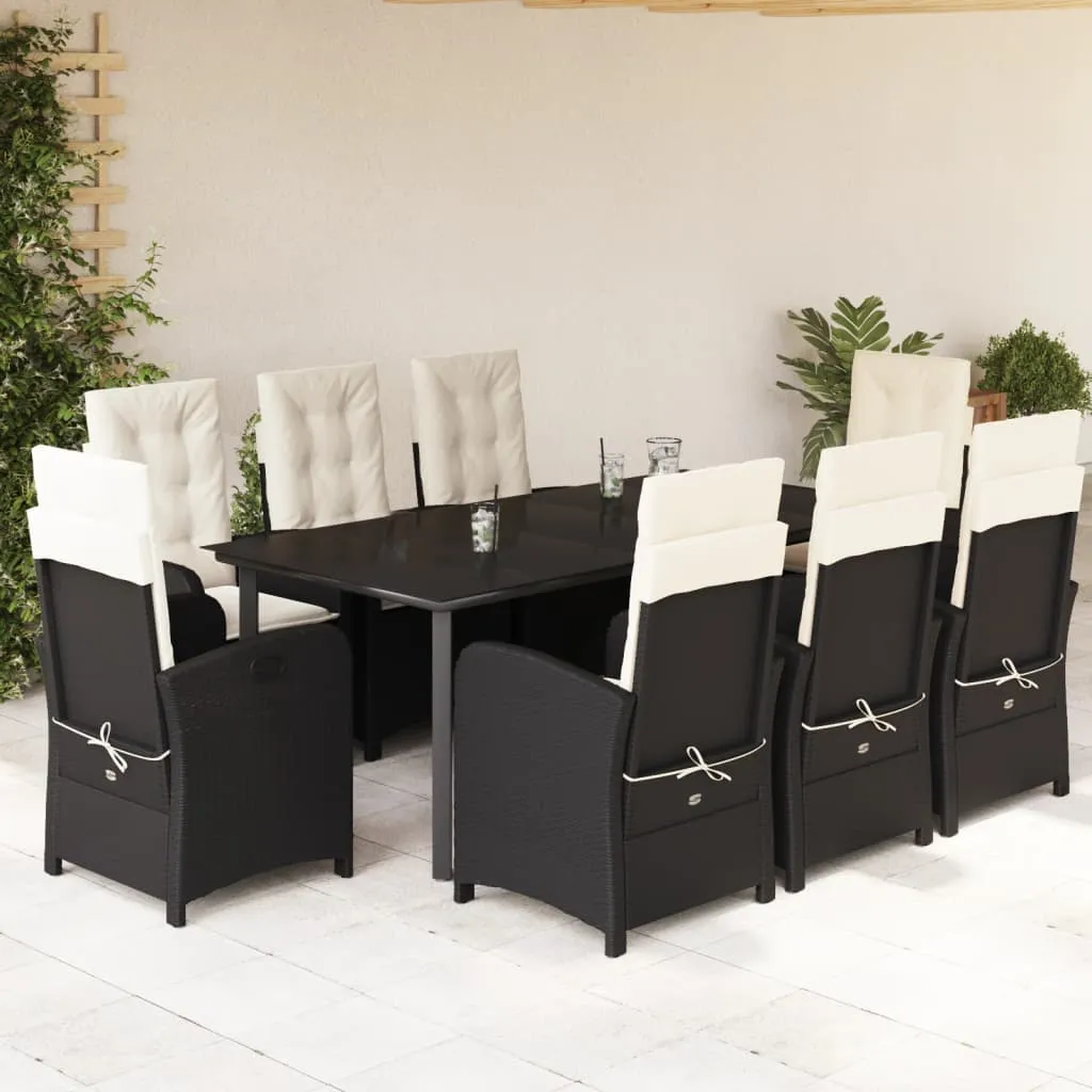 vidaXL Set da Pranzo da Giardino 9 pz con Cuscini Nero in Polyrattan