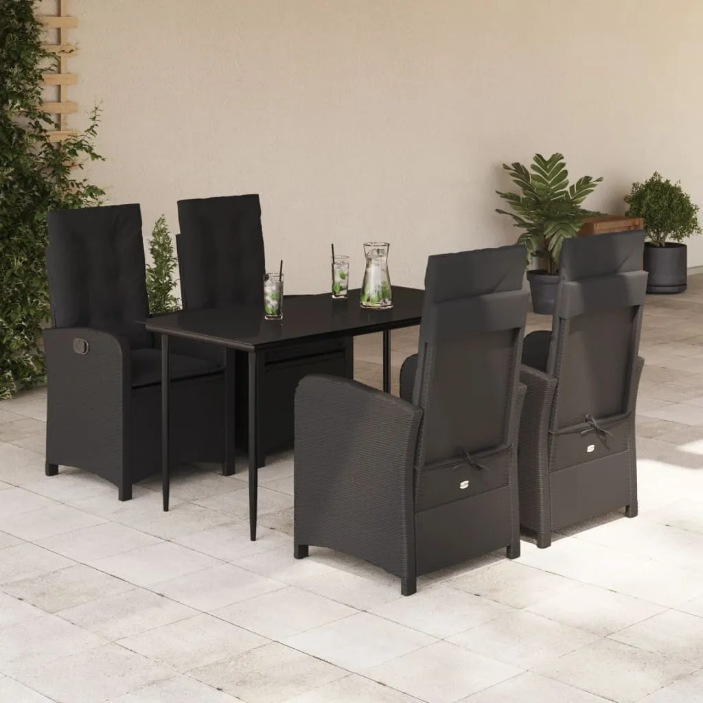 vidaXL Set da Pranzo da Giardino 5 pz Nero con Cuscini in Polyrattan