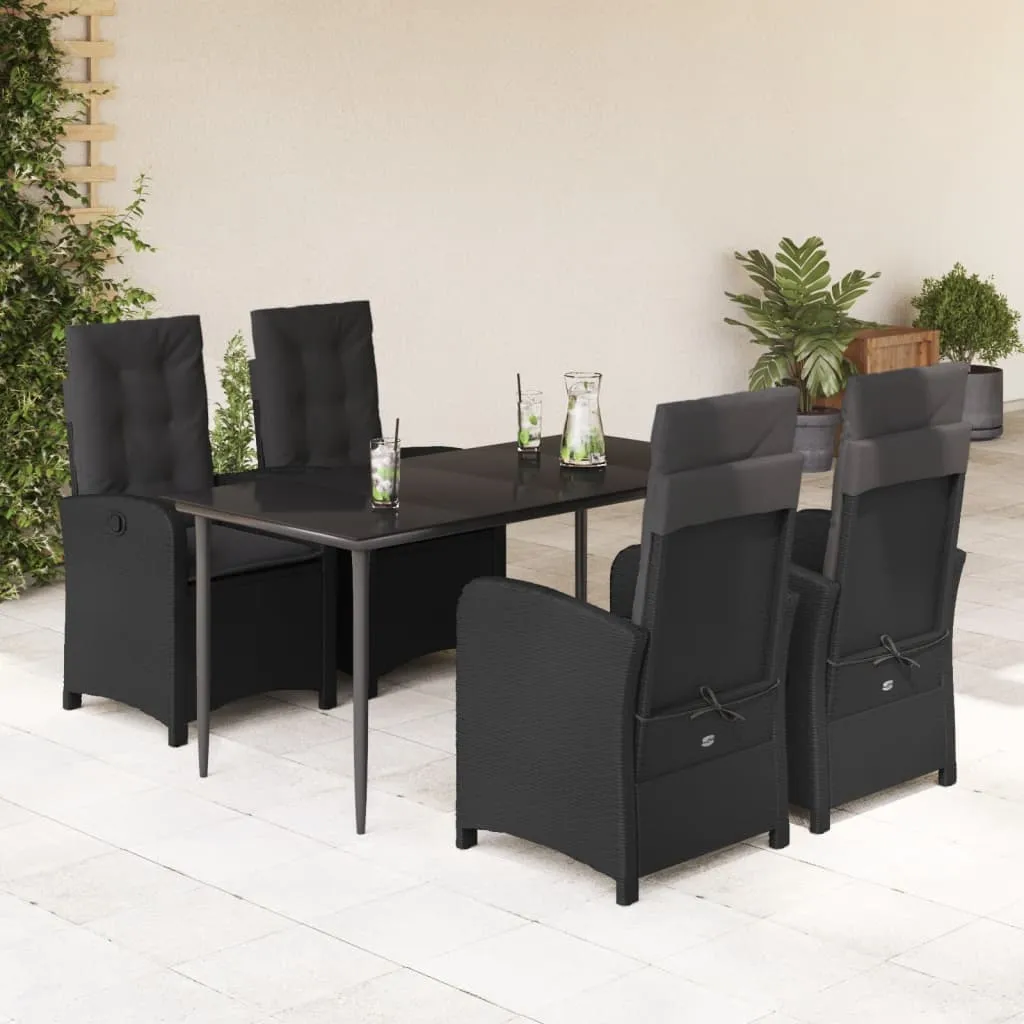 vidaXL Set da Pranzo da Giardino 5 pz Nero con Cuscini in Polyrattan