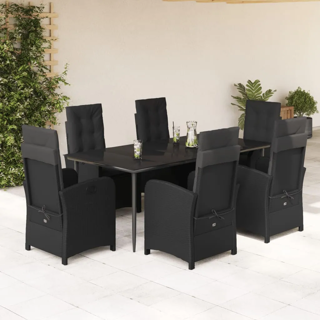 vidaXL Set da Pranzo da Giardino 7 pz Nero con Cuscini in Polyrattan