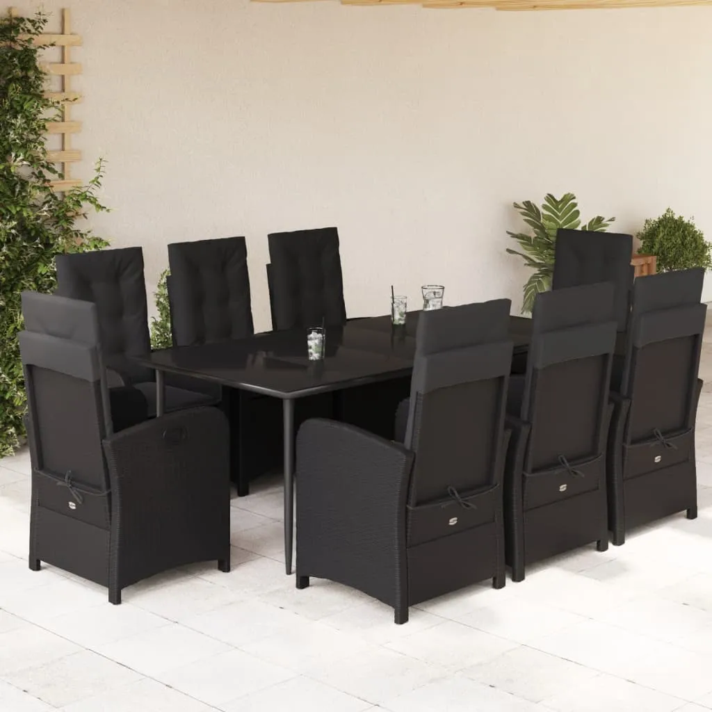 vidaXL Set da Pranzo da Giardino 9 pz con Cuscini Nero in Polyrattan