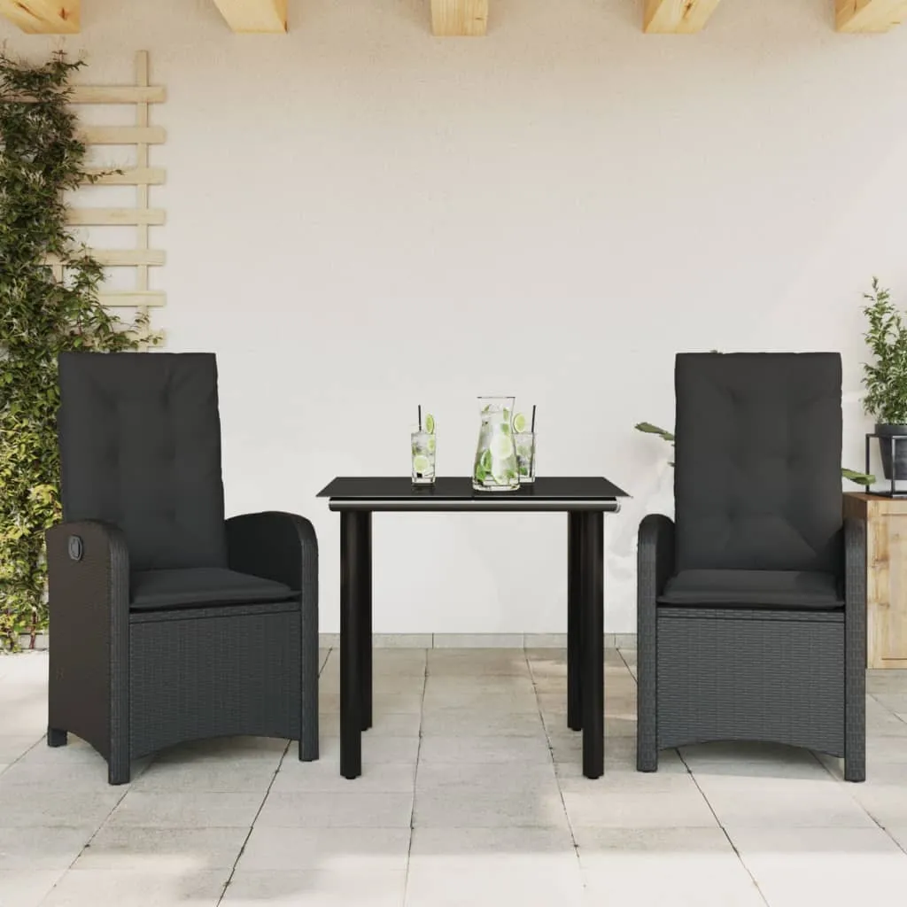 vidaXL Set da Pranzo da Giardino 3 pz con Cuscini Nero in Polyrattan