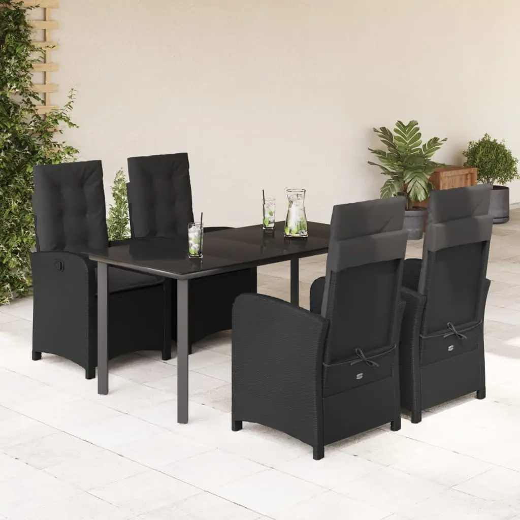 Set da Pranzo da Giardino 5 pz Nero con Cuscini in Polyrattan