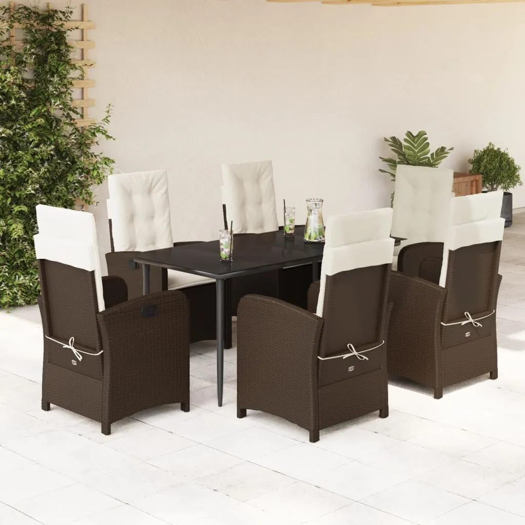 vidaXL Set da Pranzo da Giardino 7pz con Cuscini in Polyrattan Marrone