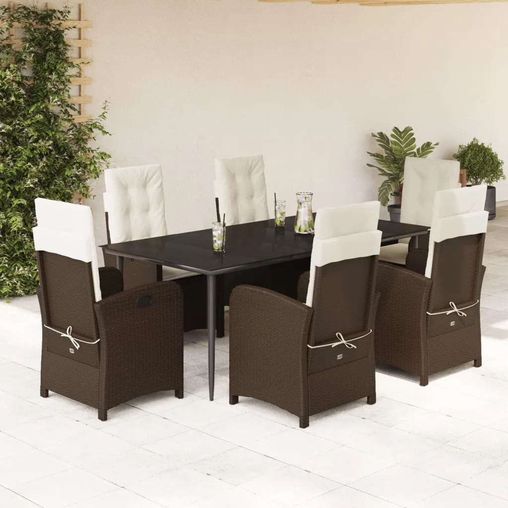 vidaXL Set da Pranzo da Giardino 7pz con Cuscini in Polyrattan Marrone