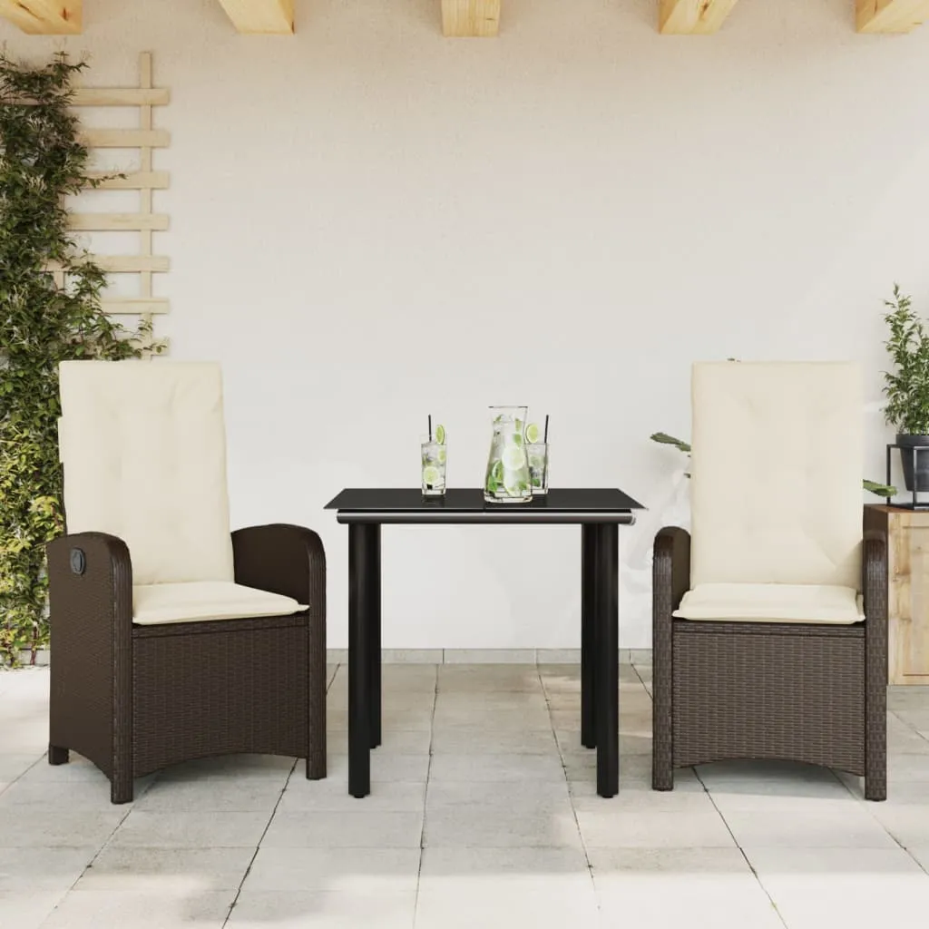 vidaXL Set da Pranzo da Giardino 3pz con Cuscini in Polyrattan Marrone