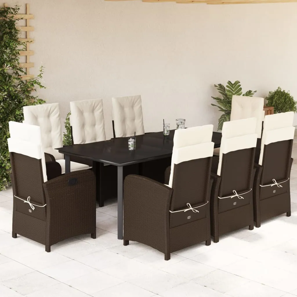 vidaXL Set da Pranzo da Giardino 9pz con Cuscini Marrone in Polyrattan