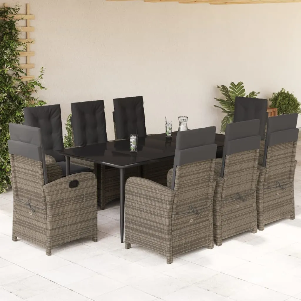 vidaXL Set da Pranzo da Giardino 9 pz con Cuscini in Polyrattan Grigio