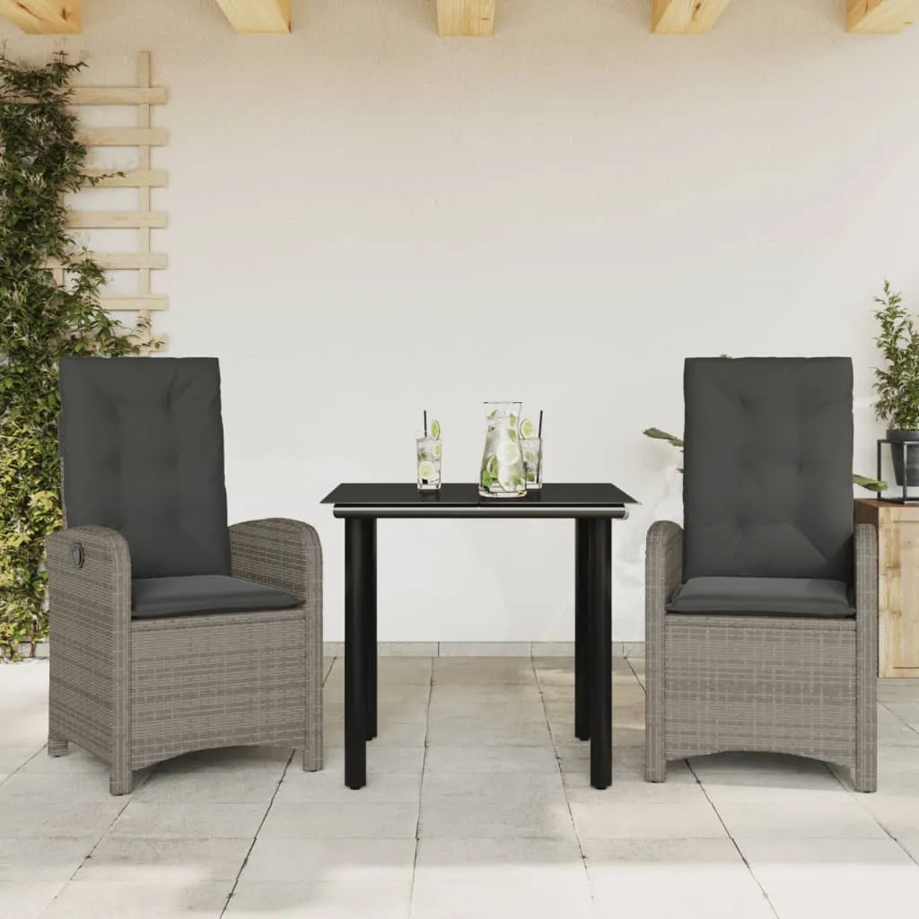 vidaXL Set da Pranzo da Giardino 3 pz con Cuscini in Polyrattan Grigio