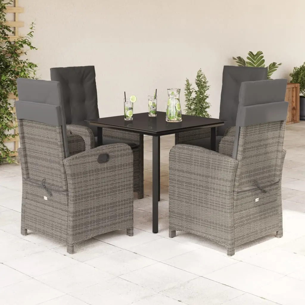 Set da Pranzo da Giardino 5 pz con Cuscini in Polyrattan Grigio