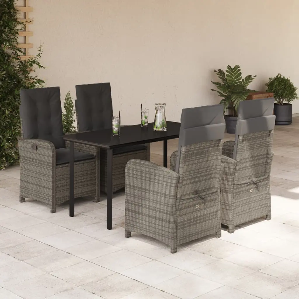 Set da Pranzo da Giardino 5 pz con Cuscini in Polyrattan Grigio