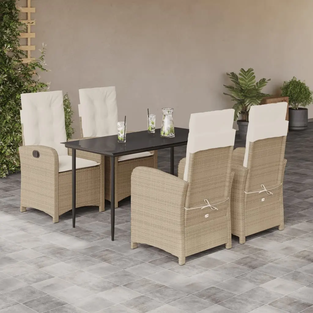 Set da Pranzo da Giardino 5 pz con Cuscini Beige in Polyrattan