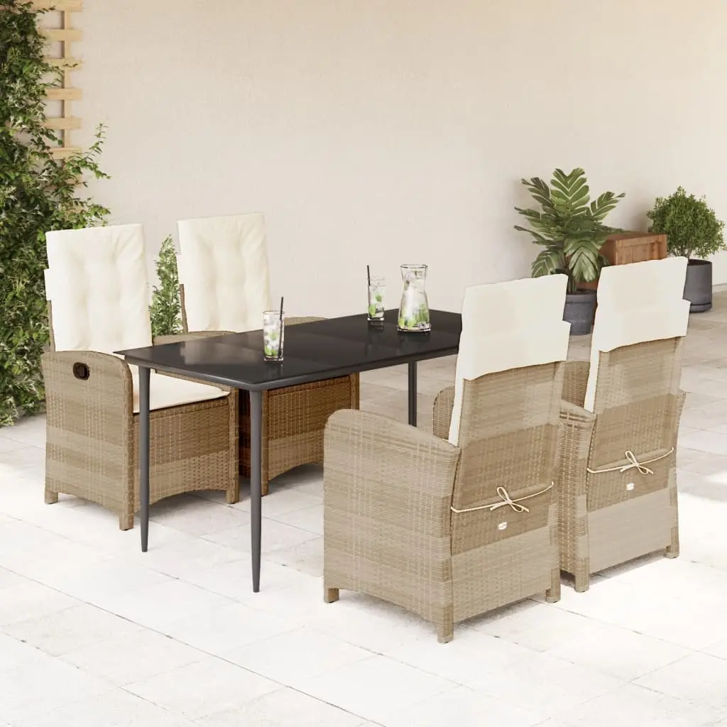 Set da Pranzo da Giardino 5 pz con Cuscini Beige in Polyrattan