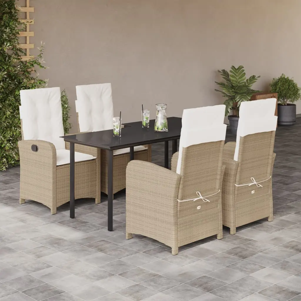 Set da Pranzo da Giardino 5 pz con Cuscini Beige in Polyrattan