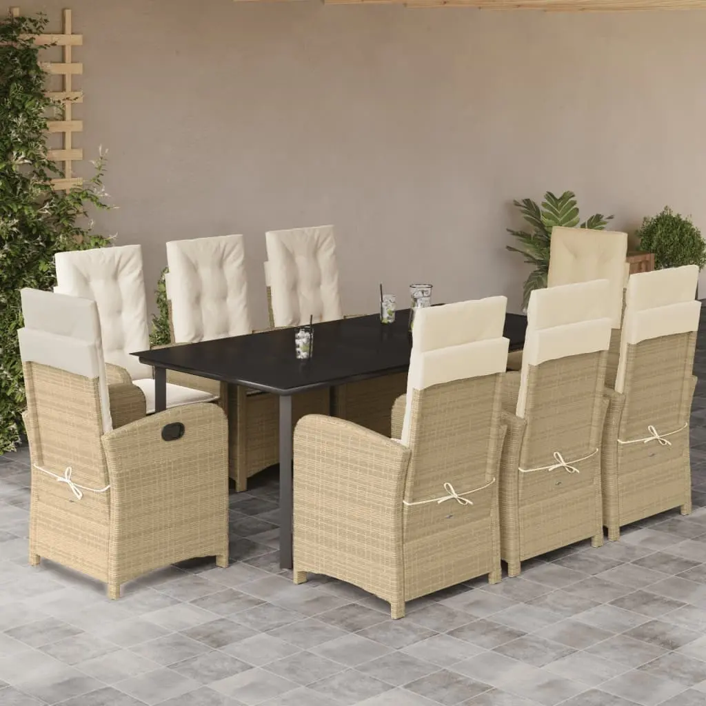 Set da Pranzo da Giardino 9 pz con Cuscini Beige in Polyrattan