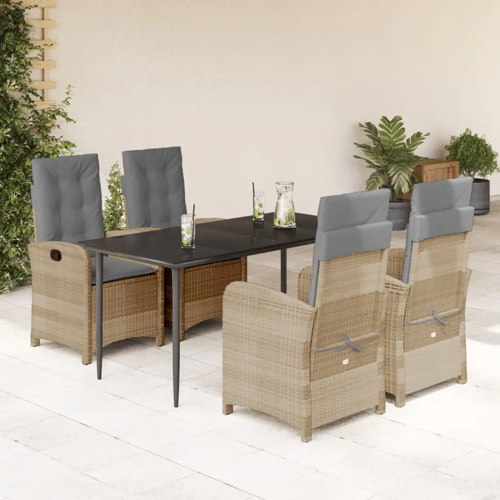 Set Pranzo da Giardino 5 pz con Cuscini Beige Misto Polyrattan