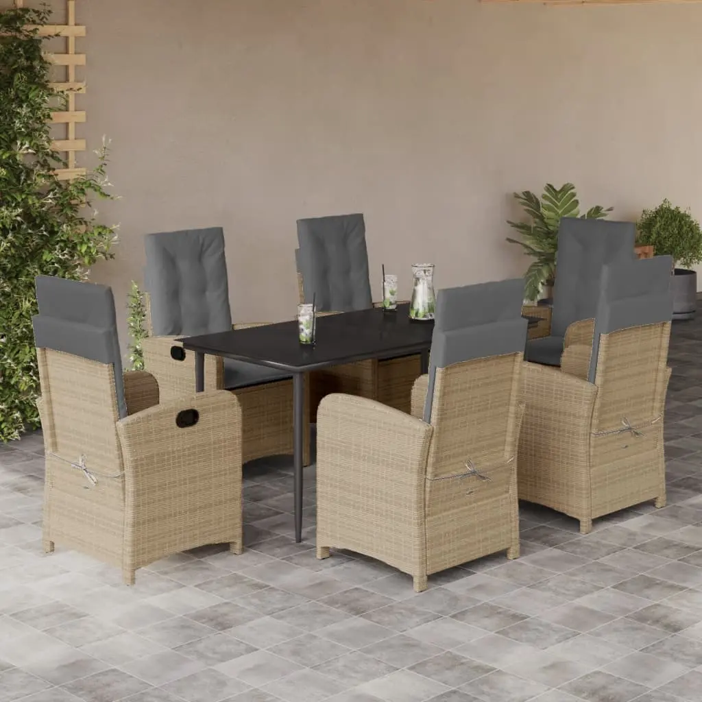 Set Pranzo da Giardino 7 pz con Cuscini Beige Misto Polyrattan