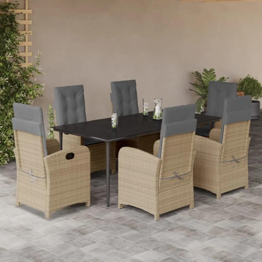 Set Pranzo da Giardino 7 pz con Cuscini Beige Misto Polyrattan