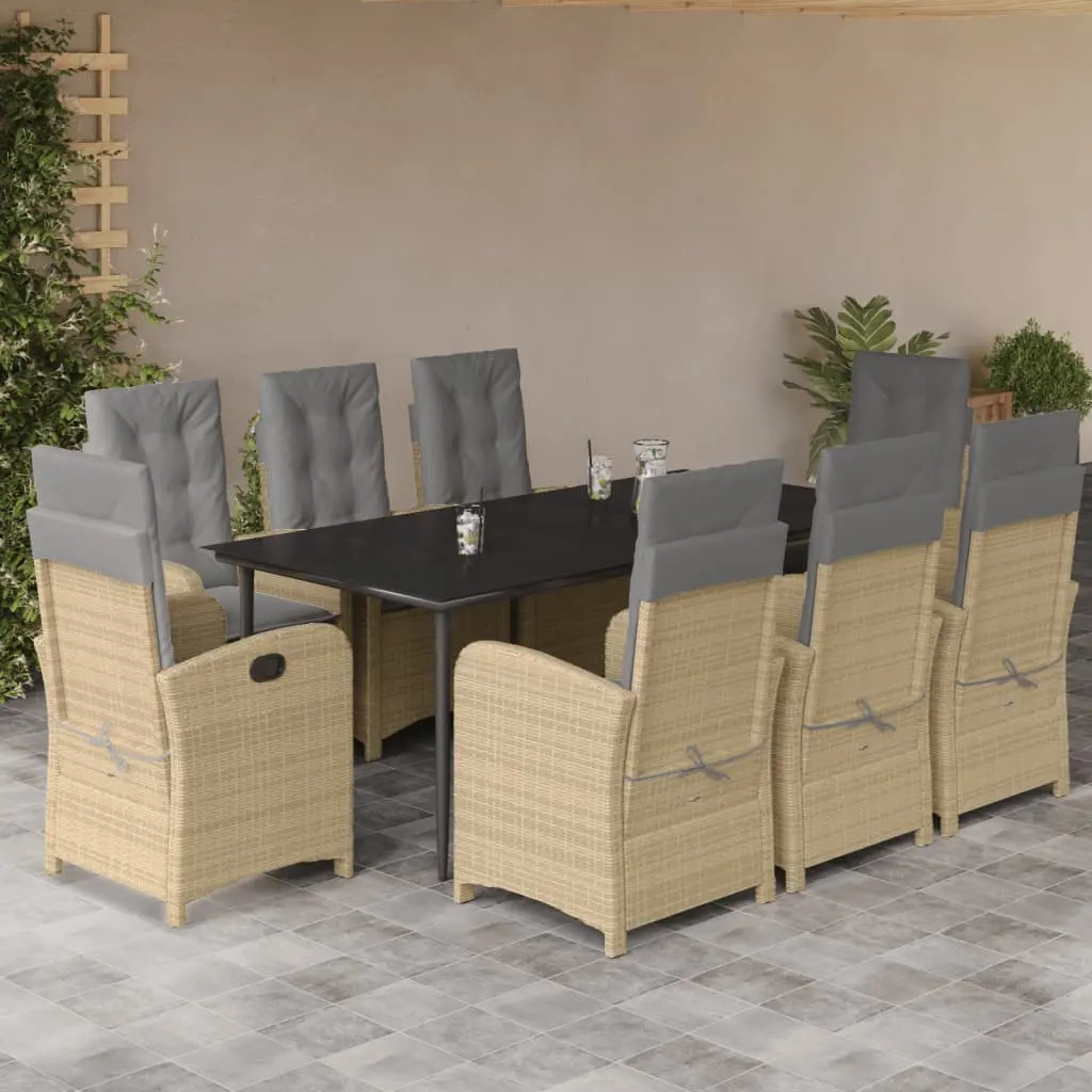 Set Pranzo da Giardino 9 pz con Cuscini Beige Misto Polyrattan