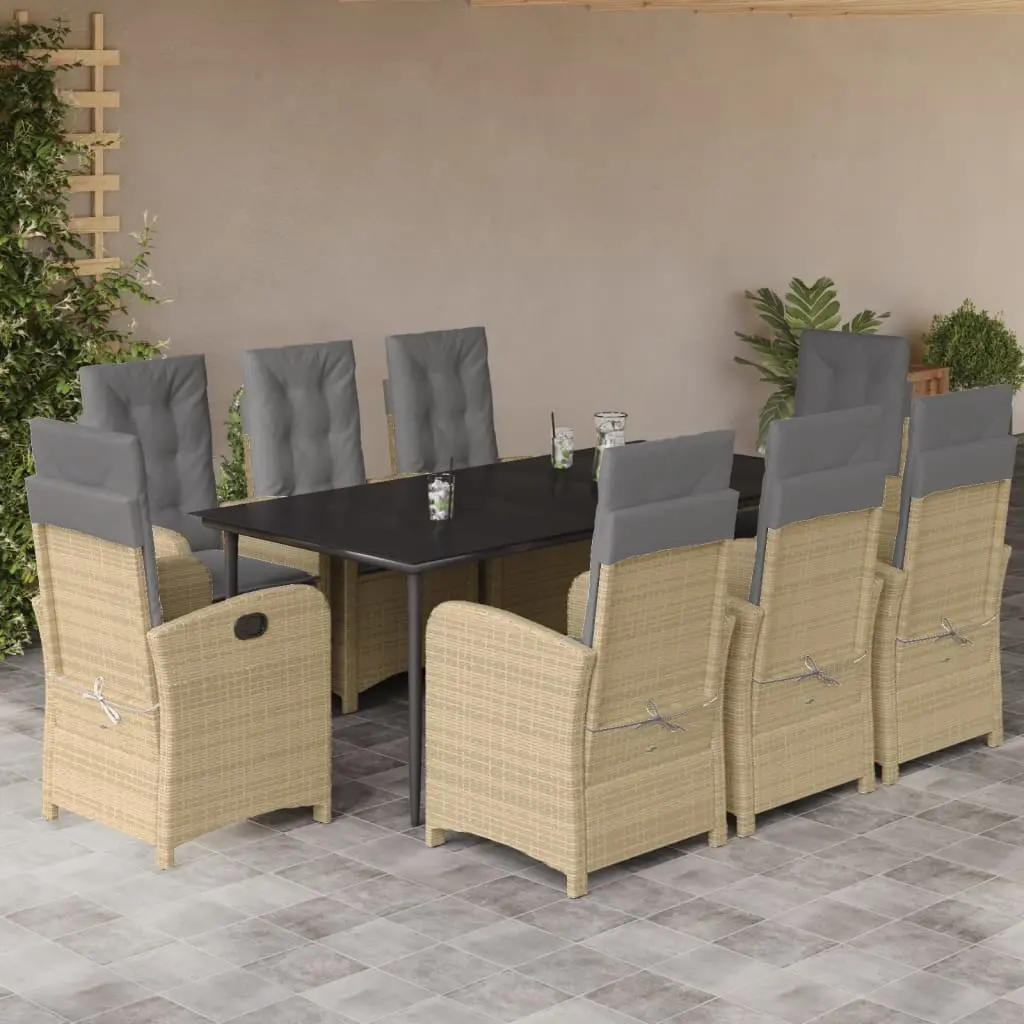 Set Pranzo da Giardino 9 pz con Cuscini Beige Misto Polyrattan