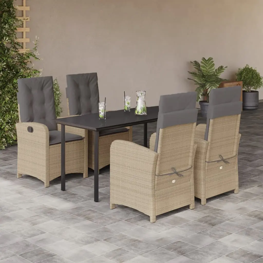 Set Pranzo da Giardino 5 pz con Cuscini Beige Misto Polyrattan