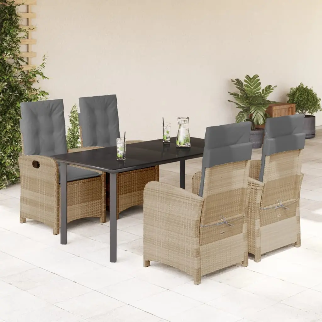 Set Pranzo da Giardino 5 pz con Cuscini Beige Misto Polyrattan