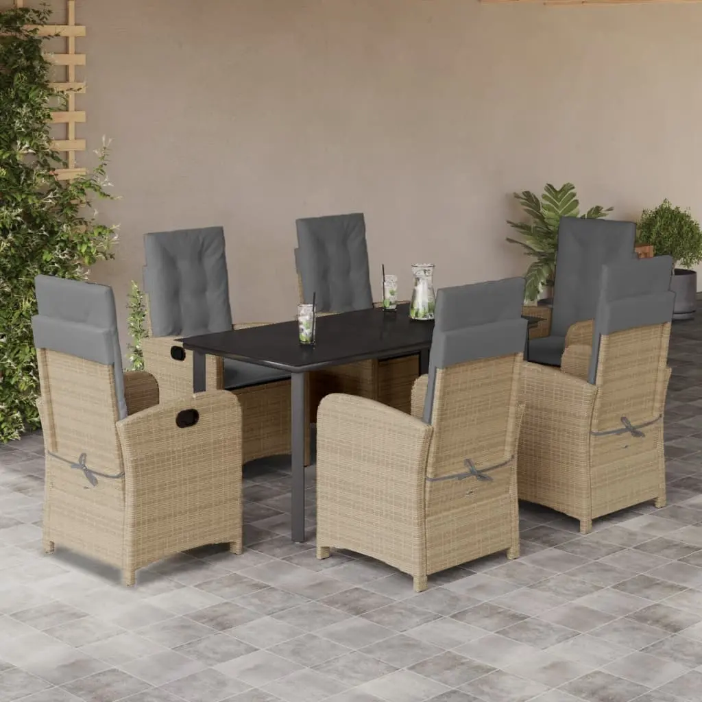 Set Pranzo da Giardino 7 pz con Cuscini Beige Misto Polyrattan