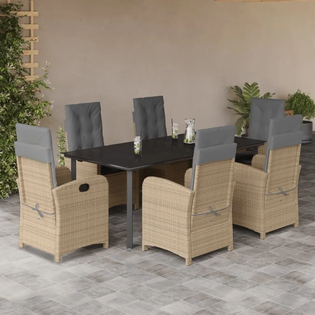 Set Pranzo da Giardino 7 pz con Cuscini Beige Misto Polyrattan