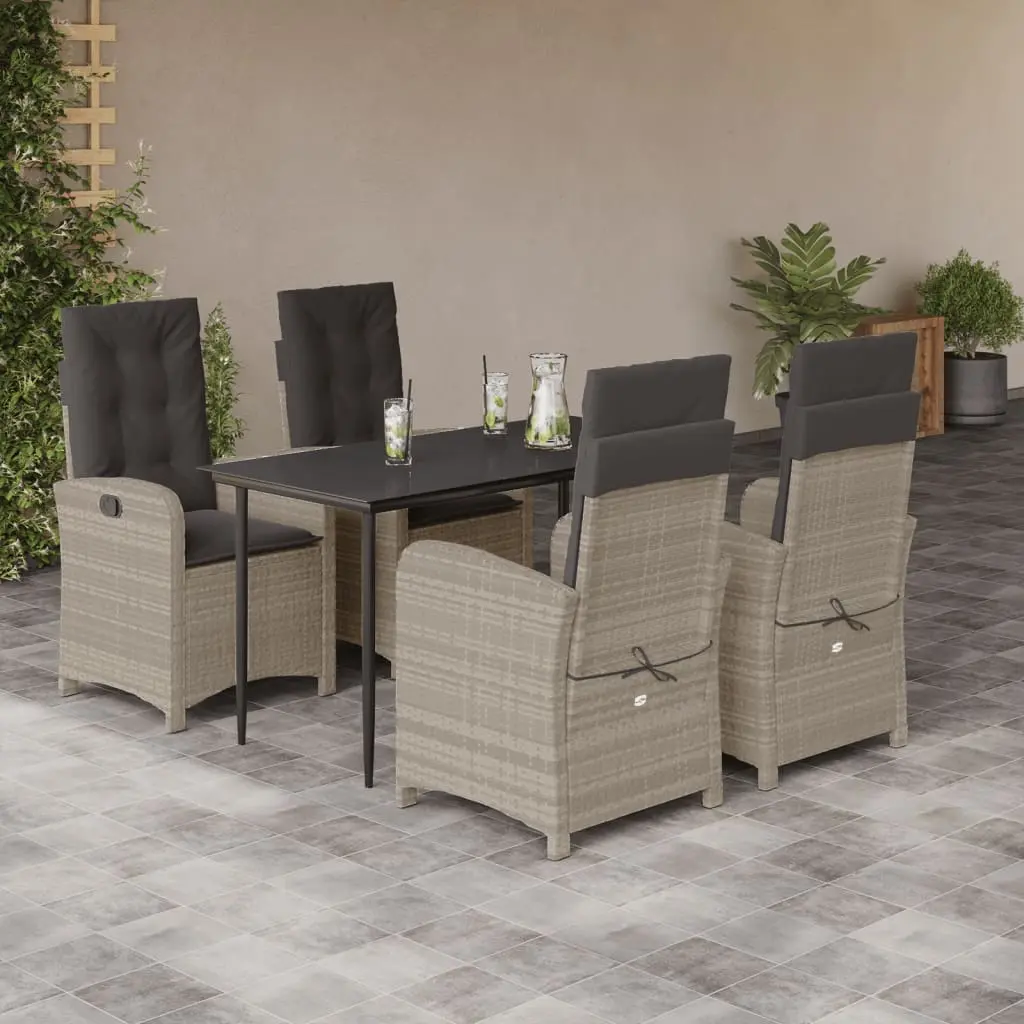 Set Pranzo da Giardino 5pz con Cuscini Grigio Chiaro Polyrattan