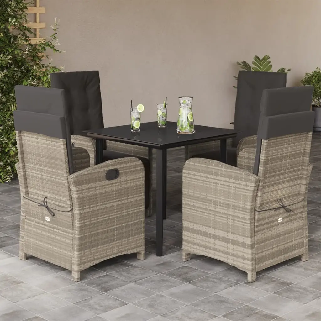 Set Pranzo da Giardino 5pz con Cuscini Grigio Chiaro Polyrattan