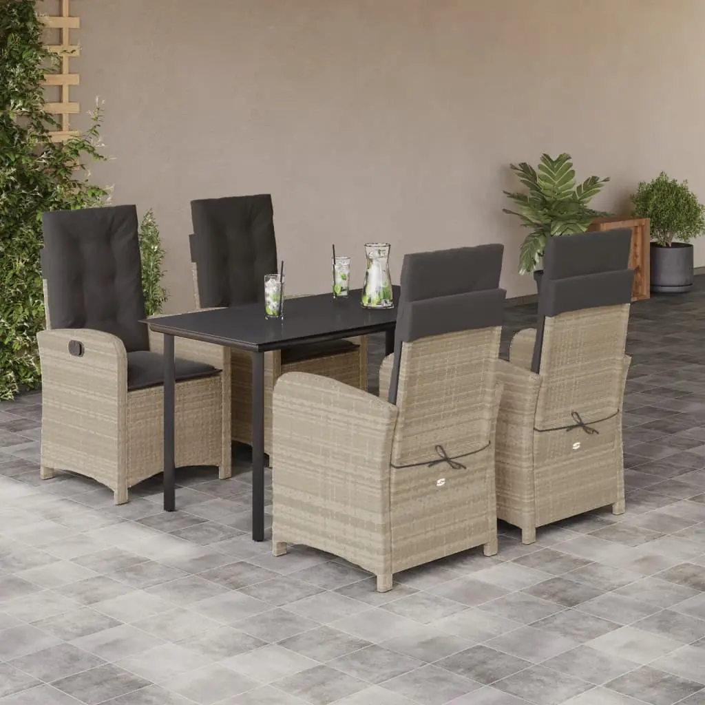 Set Pranzo da Giardino 5pz con Cuscini Grigio Chiaro Polyrattan