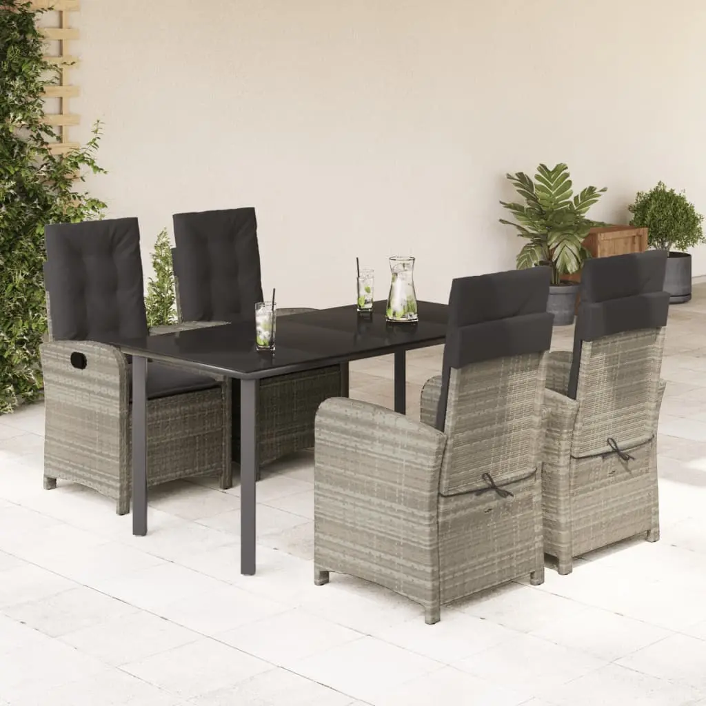 Set Pranzo da Giardino 5pz con Cuscini Grigio Chiaro Polyrattan