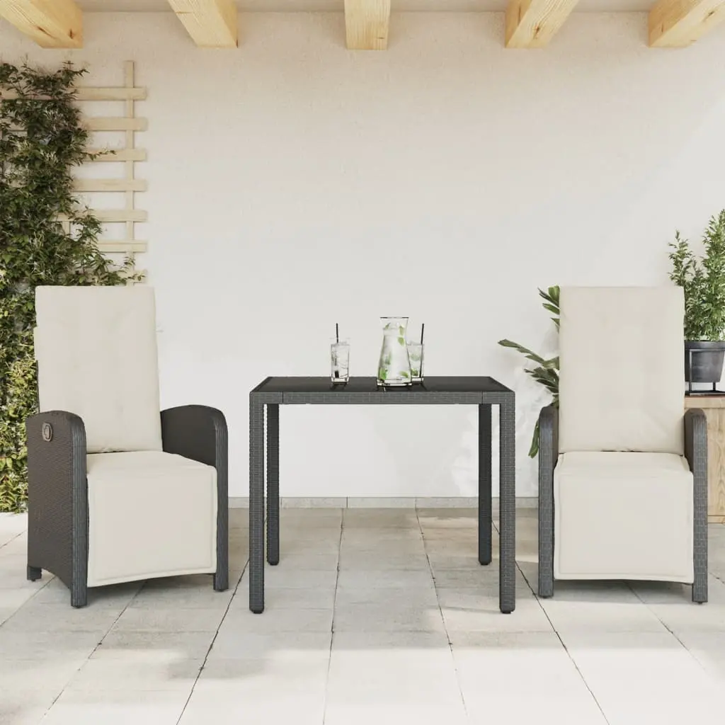 Set da Bistrò 3 pz con Cuscini Nero in Polyrattan