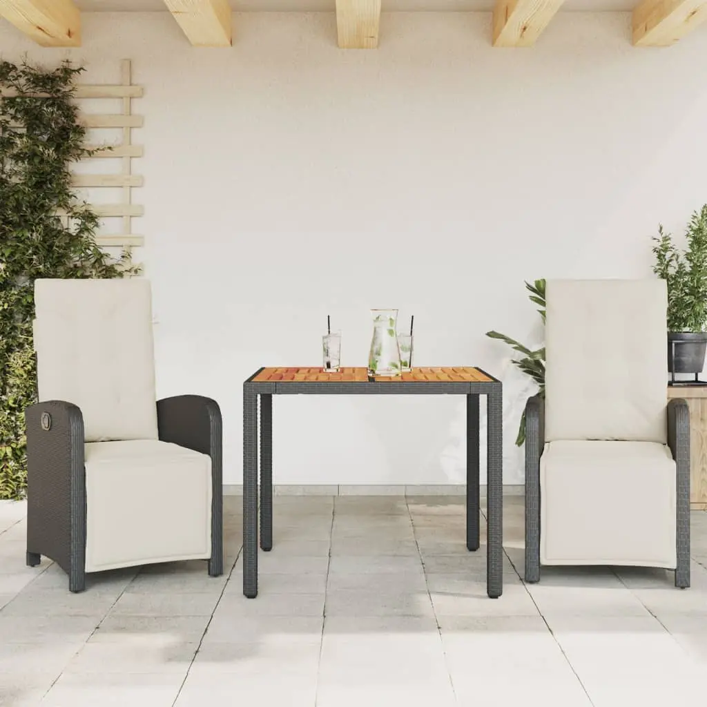 Set da Bistrò 3 pz con Cuscini Nero in Polyrattan