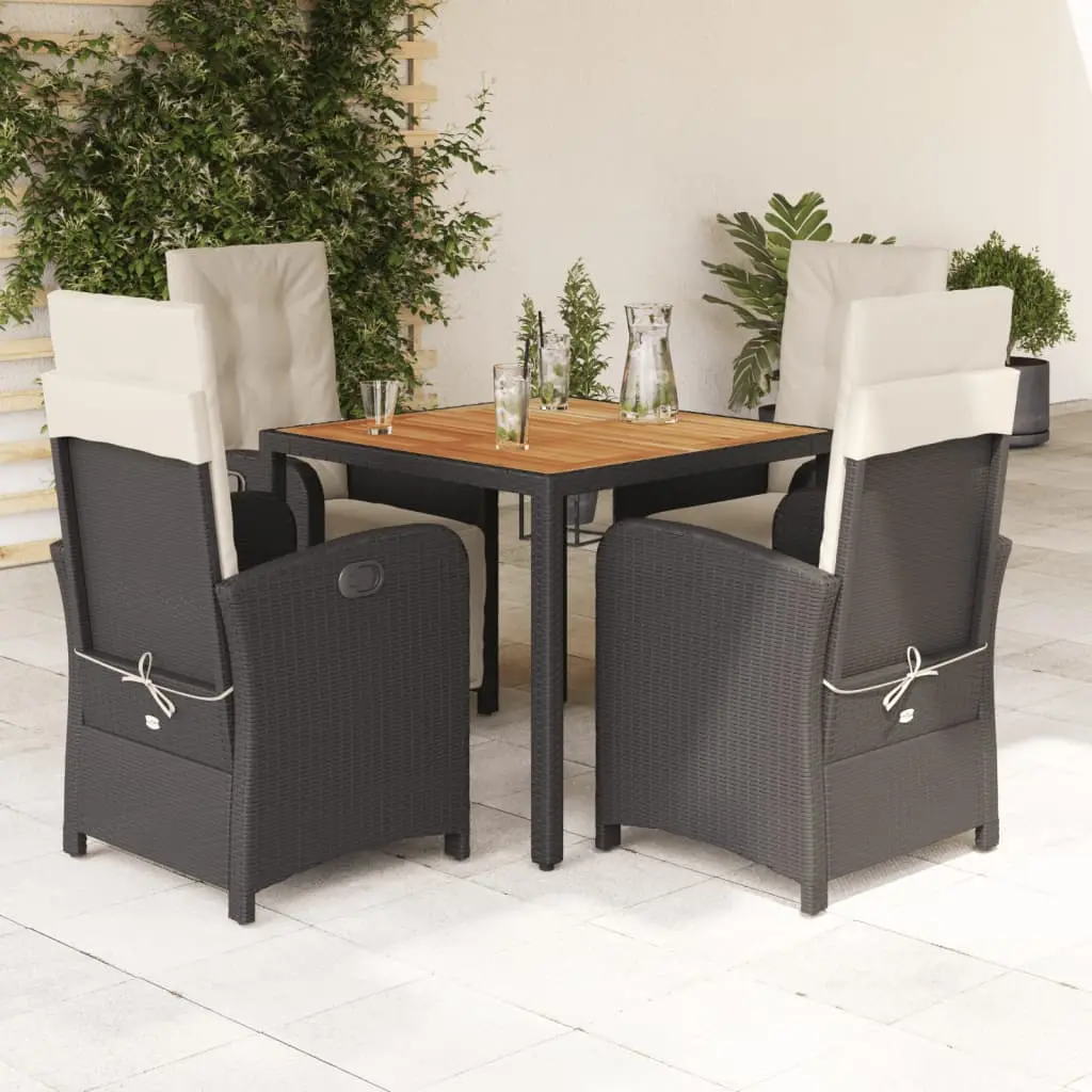 Set da Pranzo da Giardino 5 pz Nero con Cuscini in Polyrattan