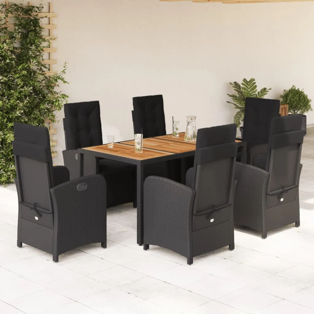 vidaXL Set da Pranzo da Giardino 7 pz Nero con Cuscini in Polyrattan