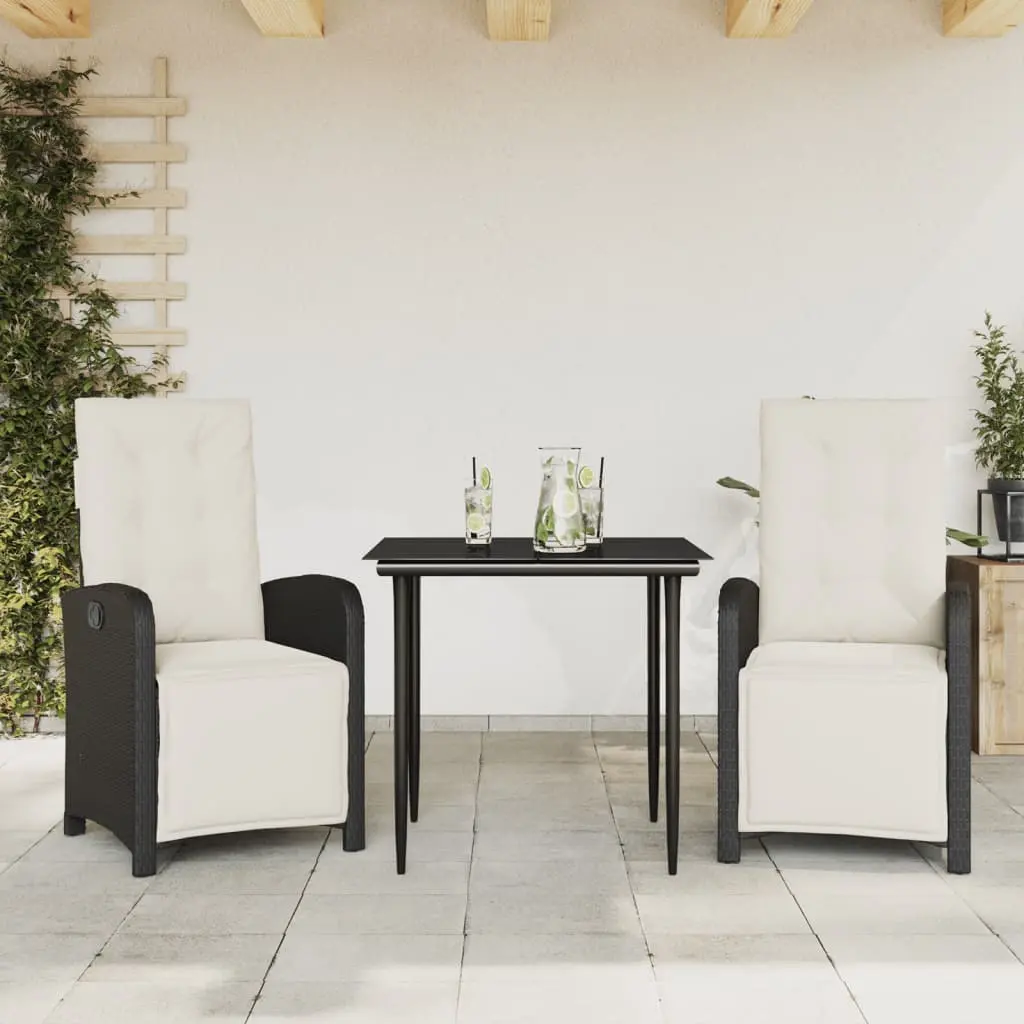 Set da Bistrò 3 pz con Cuscini Nero in Polyrattan