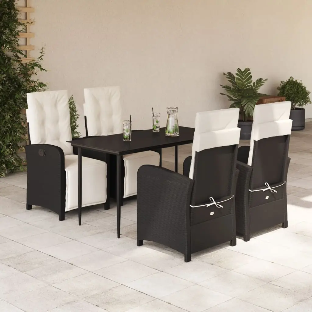 Set da Pranzo da Giardino 5 pz Nero con Cuscini in Polyrattan