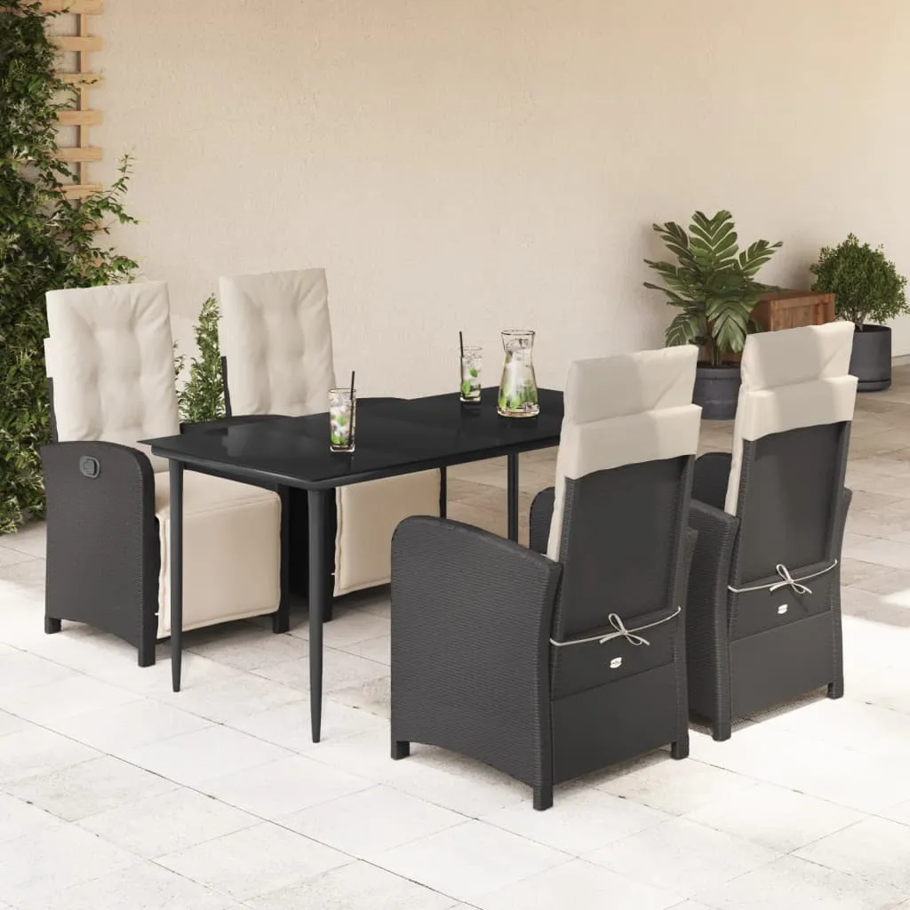 vidaXL Set da Pranzo da Giardino 5 pz Nero con Cuscini in Polyrattan