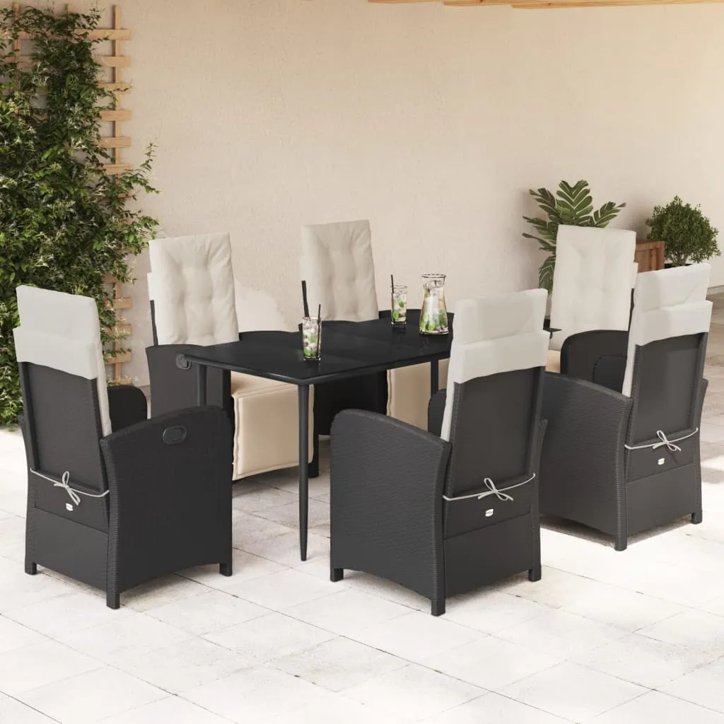 vidaXL Set da Pranzo da Giardino 7 pz Nero con Cuscini in Polyrattan