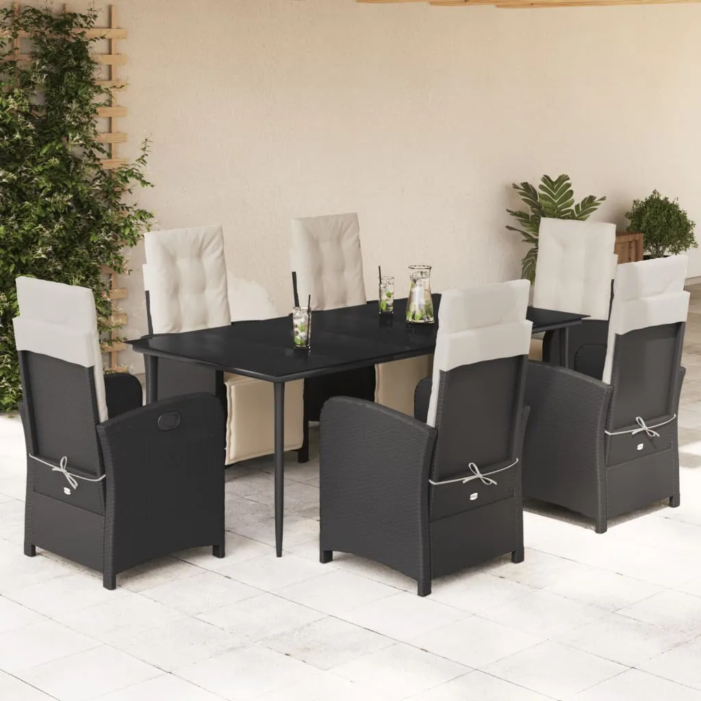 vidaXL Set da Pranzo da Giardino 7 pz Nero con Cuscini in Polyrattan