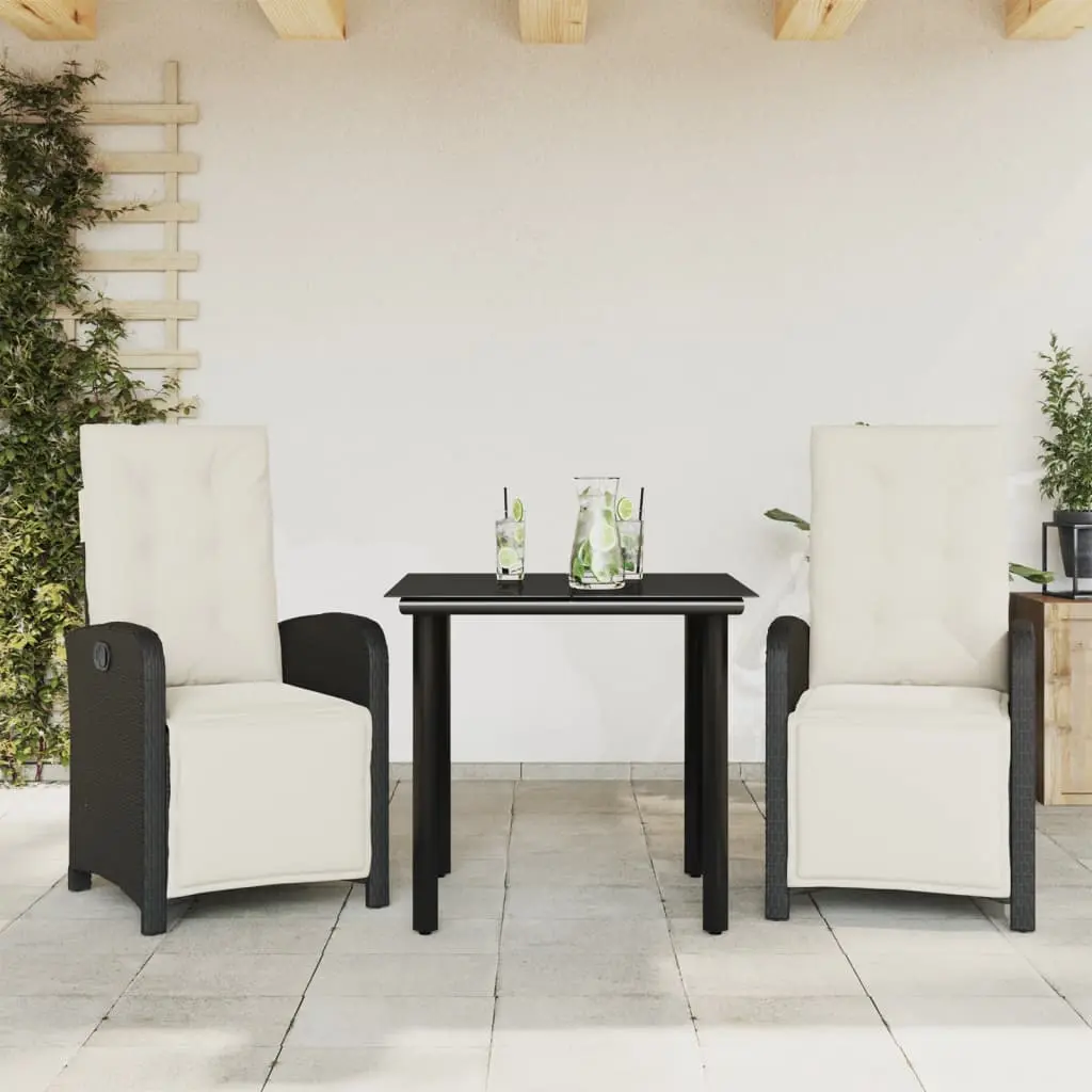 Set da Bistrò 3 pz con Cuscini Nero in Polyrattan