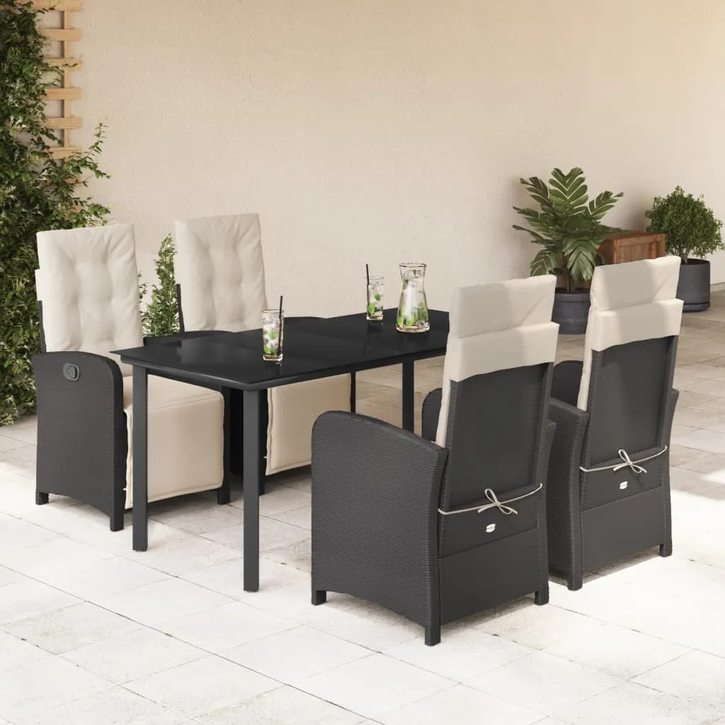 vidaXL Set da Pranzo da Giardino 5 pz Nero con Cuscini in Polyrattan