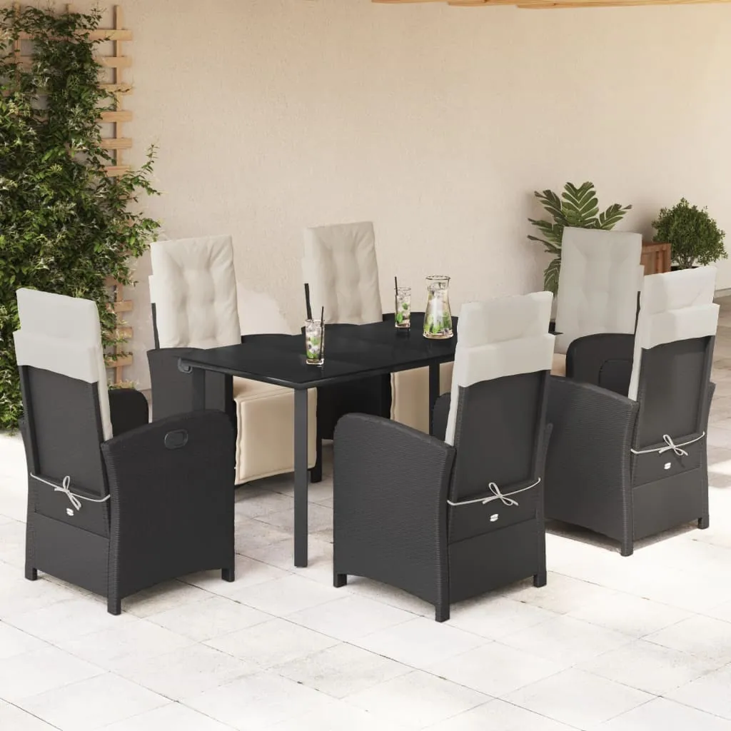 vidaXL Set da Pranzo da Giardino 7 pz Nero con Cuscini in Polyrattan