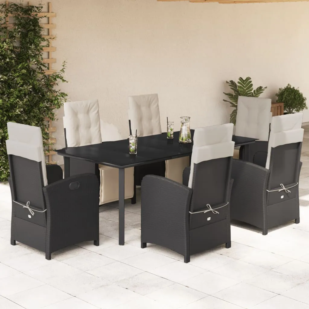 vidaXL Set da Pranzo da Giardino 7 pz Nero con Cuscini in Polyrattan