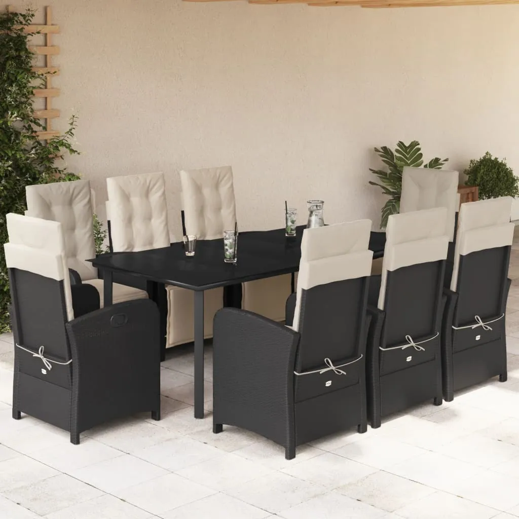 vidaXL Set da Pranzo da Giardino 9 pz con Cuscini Nero in Polyrattan