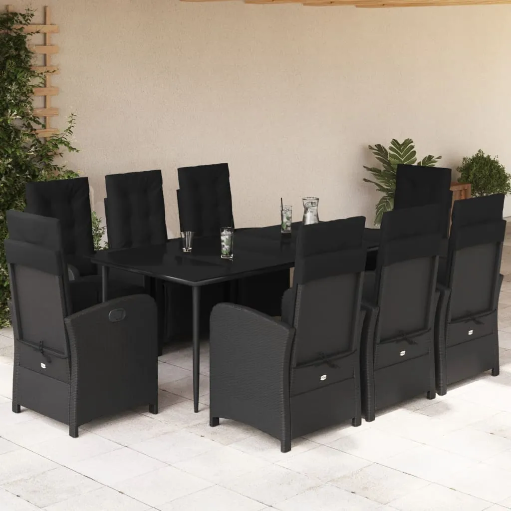 vidaXL Set da Pranzo da Giardino 9 pz con Cuscini Nero in Polyrattan