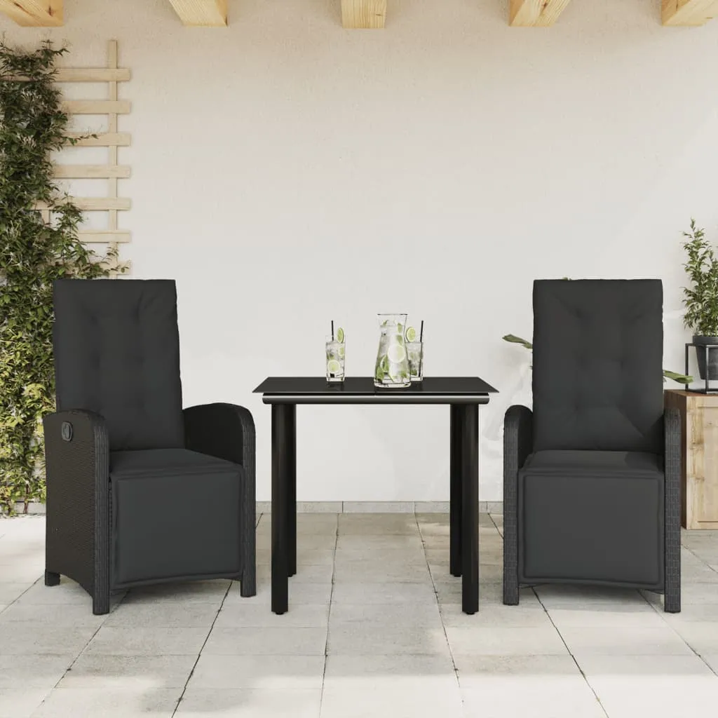 vidaXL Set da Bistrò 3 pz con Cuscini Nero in Polyrattan