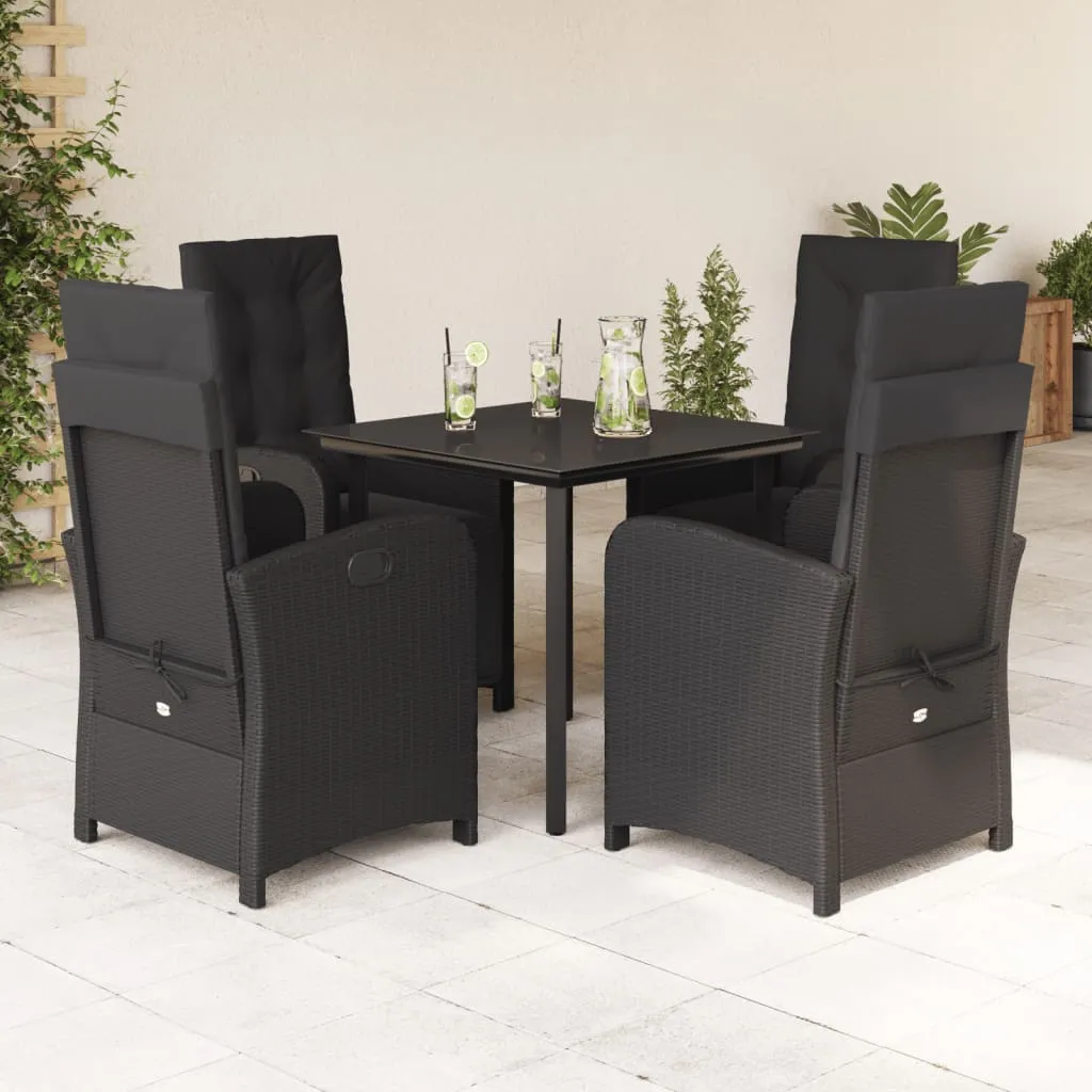 vidaXL Set da Pranzo da Giardino 5 pz Nero con Cuscini in Polyrattan