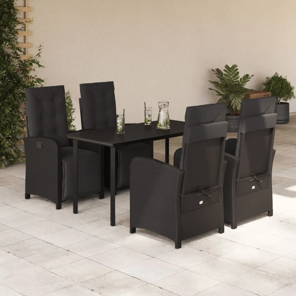 vidaXL Set da Pranzo da Giardino 5 pz Nero con Cuscini in Polyrattan